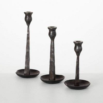 Sullivans 12.75", 10.75" & 8.75" Sleek Black Candle Holder Set of 3, Metal