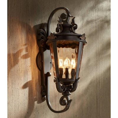 Marseille Elegance Bronze Outdoor Wall Light with Champagne Hammered Glass