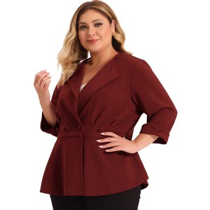 Agnes Orinda Women's Plus Size Notched Lapel Ruffle Peplum Ruched Buttons Outfits Blazers - 1 of 4