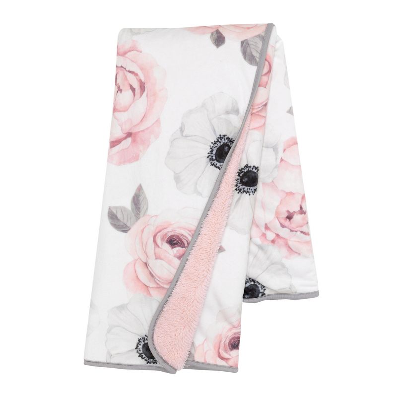 Lambs & Ivy Floral Garden Watercolor Floral Pink Ultra Soft Baby Blanket, 1 of 6