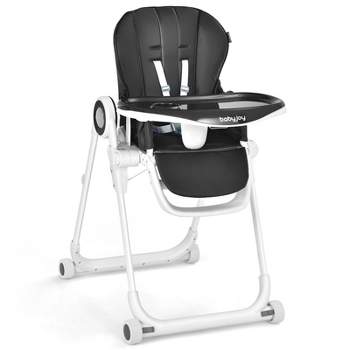 Infans Baby High Chair Foldable Feeding Chair w/ 4 Lockable Wheels Black