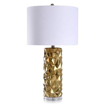 Zara Contemporary Ceramic Table Lamp with Clear Acrylic Base and Kelowna Shade Gold/White - StyleCraft