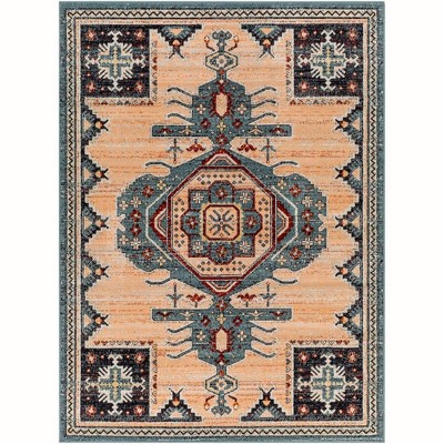 Mark & Day Bruceville 5'3"x7' Rectangle Woven Indoor and Outdoor Area Rugs Peach: Stain-Resistant, Medallion Pattern, Polypropylene