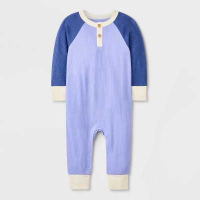 Image of Baby Boys' Ribbed Henley Romper - Cat & Jack™ Blue 0-3M