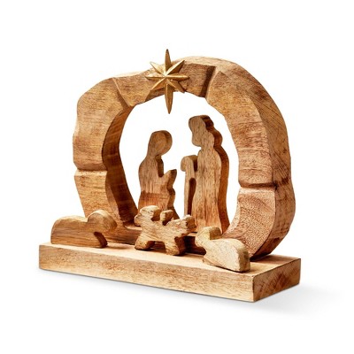 Tag Carved Wood Nativity Scene Decorative Figurines Holiday Decor 12x5x11 Inches Brown Spot Clean