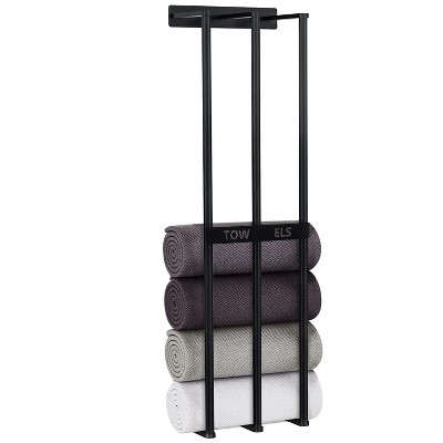NewHome "Wall Mounted Towel Rack for Rolled Towels - Bathroom Towel Holder Organizer Shelf for Bath & Hand Towels" Black