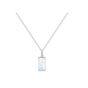 Clotth Sterling Silver Ice-Transparent Long Square Pendant Necklace for Women - S925 Exquisite Delicate Choker, White Gold - 1 of 4