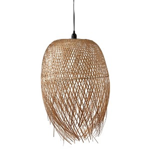 tagltd Birds Bamboo Woven Pendant Lamp - Natural Ceiling Light, 30" H x 19.7" L x 19.7" W, Easy Care, Everyday Decor - 1 of 3
