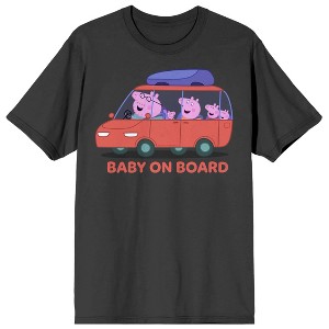 Peppa Pig TV Peppa pig and family on a car Baby on Board Logo Ico on Charcoal Ground Adult Crew Neck Short Sleeve T-shirt - 1 of 4