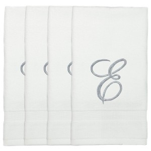 BC BARE COTTON Monogrammed Fingertip Towels, Personalized Gift, 11 x 18 Inches - Set of 4 - White - Silver Script - 1 of 1