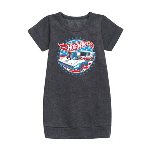 - Hot Wheels - Red, White and Blue Muscle Car Graphic Short Sleeve Fleece Dress - 1 of 3