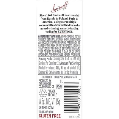 Smirnoff Vodka - 1L Bottle