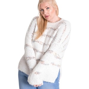 Slickblue Plus Size Stripe Detail Sweater for Women, Long Sleeve Knit Pullover, Off White, Size 1XL-3XL - 1 of 4