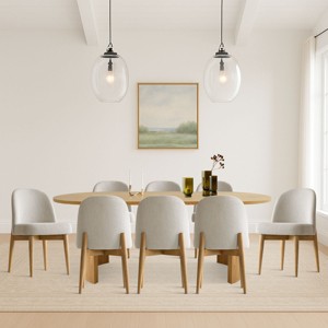 9-Piece Oval Dining Table Set, Modern Wood Table in Black or Oak with 8 Upholstered Dining Chairs, Perfect for Kitchen & Dining Room- Maison Boucle - 1 of 4