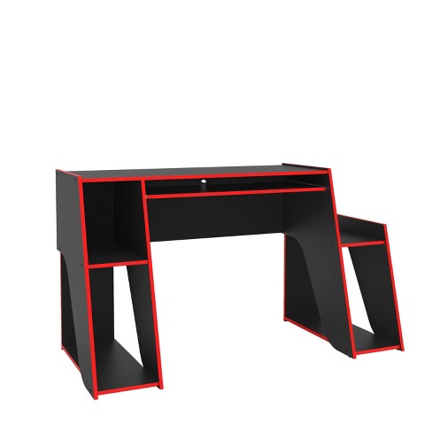 Polifurniture Kyoto Gaming Desk Black red Modern Style Adult Assembly Open Storage Shelf Wood Frame Target