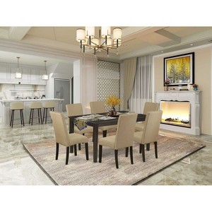 Brown Linen Fabric Rectangular Dining Table Set 6PC Cappuccino Brown - HomeStock - 1 of 4