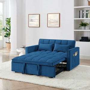 54.33'' Velvet Foldable Sofa Bed with Adjustable Back and 2 Soft Pillows, 3-Position Convertible Sofa for Living Room - 1 of 4