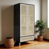 70.8" Tall Armoire Wardrobe Closet with Rattan Doors and Drawer, Wooden Clothes Storage Cabinet with Hanging Rod for Bedroom, Living Room - 2 of 4
