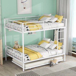 NicBex Modern Full over Full Loft Bunk Bed with Metal Bed Frame, Convertible Triple Bed with Trundle, Ladder and Guardrail for Bedroom - 1 of 4