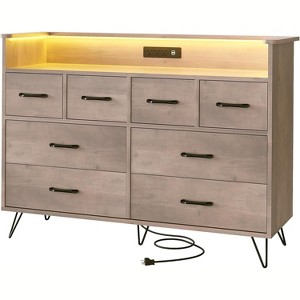 Jojoka 8 Drawer Dresser with LED Lights & Charging Station, Modern Wood Storage Cabinet with Open Shelf for Bedroom, Living Room, or Entryway - 1 of 4