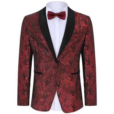 Men's Floral Tuxedo Jacket One Button Embroidered Dinner Suit Jackets Party Prom Wedding Blazer Coat