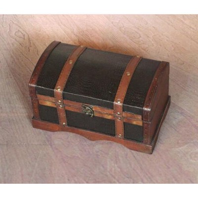 Vintage Leather and Wood Rectangular Storage Trunk