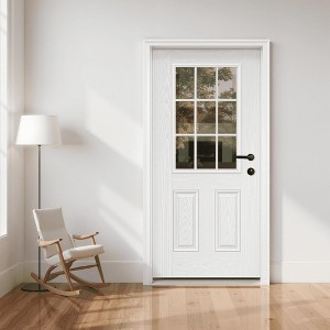 SpassWay 36"W*80"H 9-Lite 2-Panel Exterior Frosted Glass Prehung Front Entry Door Primed Interior Fiberglass Entrance Door - 1 of 4