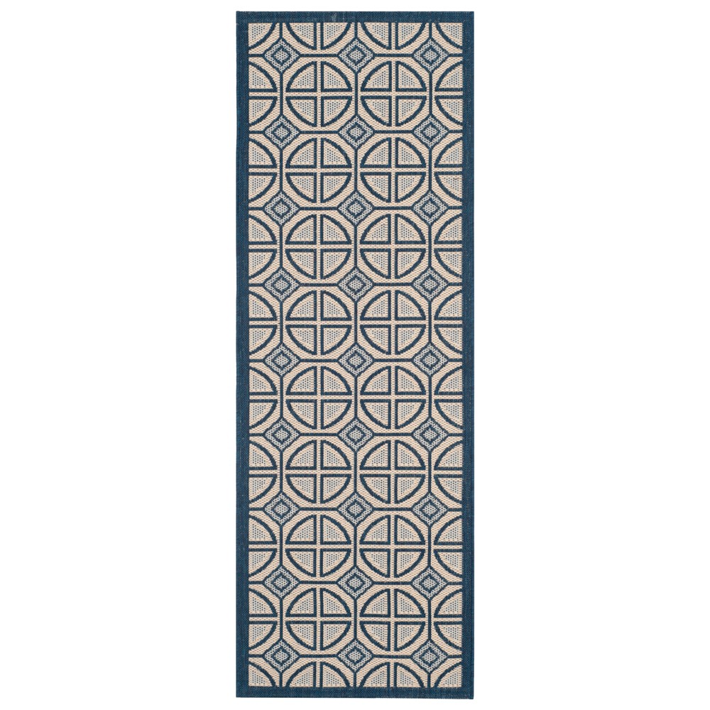 2'3in x 6'7in Courtyard Pierre Outdoor Rug Beige/Navy - Safavieh