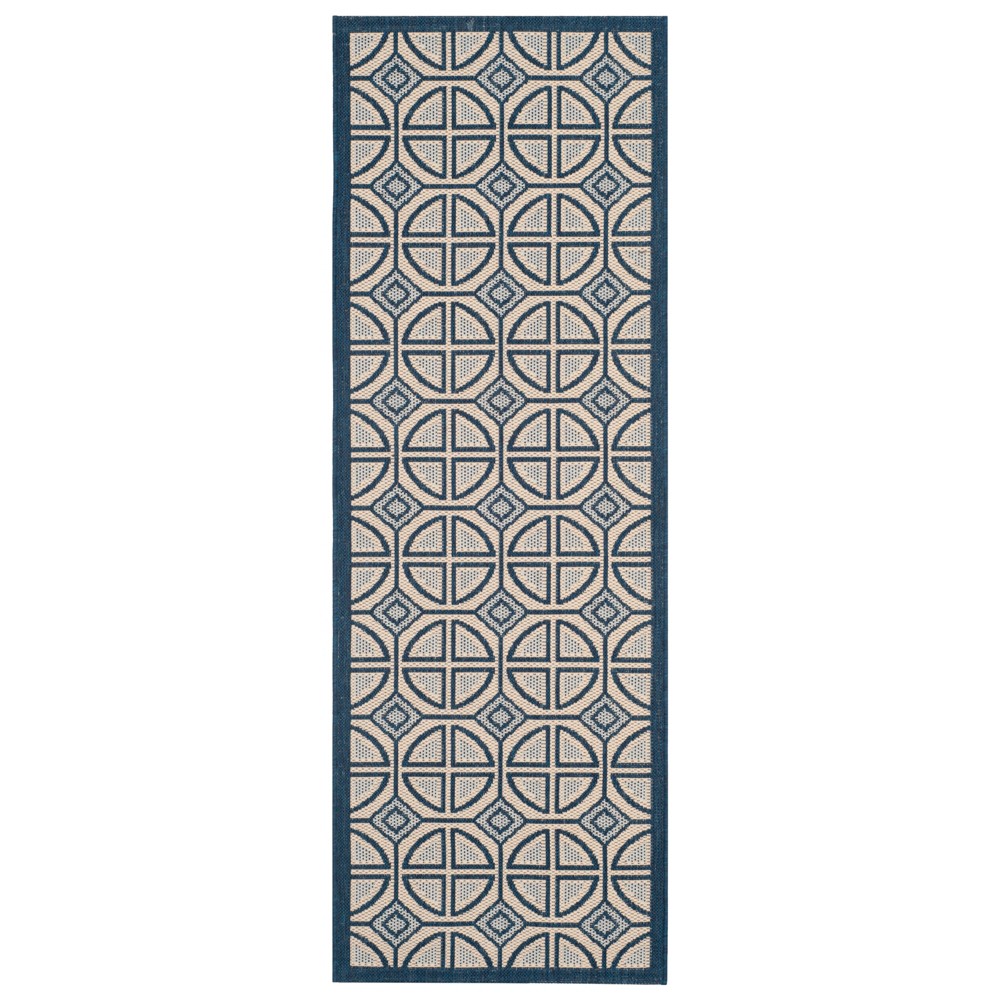 2'3in x 6'7in Courtyard Pierre Outdoor Rug Beige/Navy - Safavieh