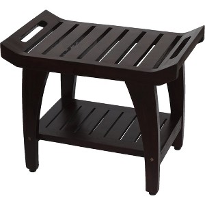 HomeRoots Contemporary Teak Shower Bench With Shelf And Handles In Brown Finish - 1 of 4