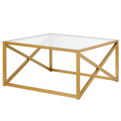 Calix 32'' Brass and Glass Square Modern Coffee Table