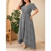 Coolmee Women's Plus Size Summer Floral Dresses Wrap V Neck Casual  Short Sleeve A-Line Midi Sundress - 4 of 4