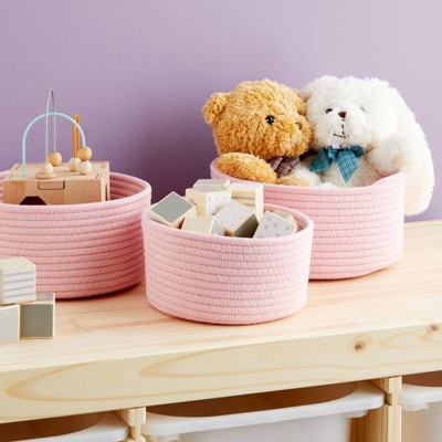 Elegant Pink Cotton Rope Woven Storage Basket Trio