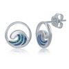Opalata Sterling Silver Blue Inlay Opal Wave Design Earrings and 18" Pendant Necklace Set - 3 of 4