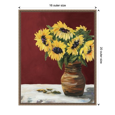 Sunflowers in Maroon Beaded Framed Canvas Wall Art