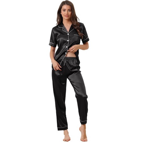 Women's Silk Satin Pajamas Set Lady Button Down Sleepwear Shirt Long Pants  Loungewear Solid 2Pcs Pjs Sets (Black, S) : : Clothing, Shoes &  Accessories