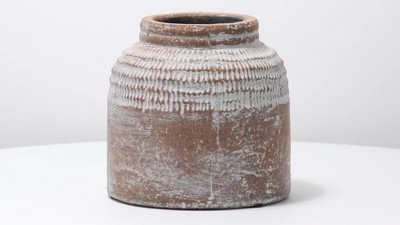 Brio 8.46" Antique Brown Glazed Terracotta Planter with Whitewashed Finish