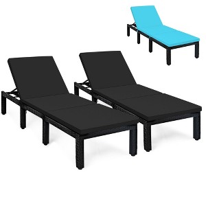 Tangkula 2PCS Adjustable Rattan Patio Chaise Lounge Chair Couch w/ Black & Turquoise Cushion - 1 of 4