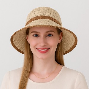 Anna-Kaci Packable Crochet Straw Bucket Hat with Two-Tone Design Lightweight Summer Sun Hat for Beach Travel Hiking Outdoor Use - 1 of 4