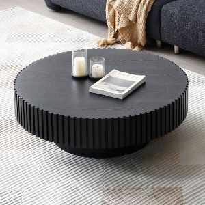 NicBex Round Fluted Coffee Table for Living Room,Modern Handcraft Drum Center Table,Circle Wooden End Table - 1 of 4