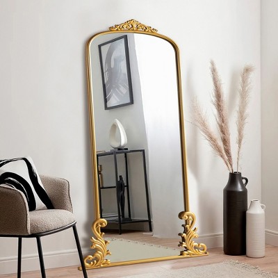 68"x29"Iron Carved Right Angle Arched Gold Full Body Mirror