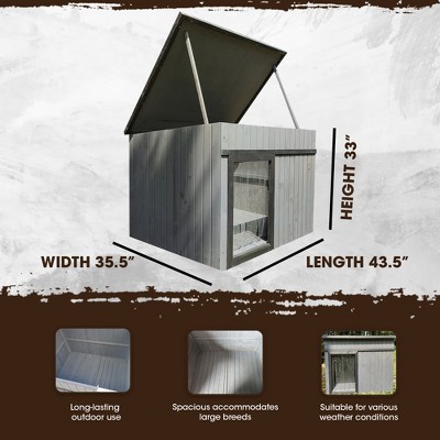 XL Gray Insulated Wood Dog House with Hinged Roof