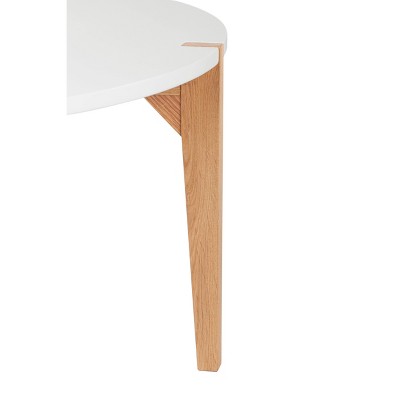 Modern Oak and White Round Coffee Table with Solid Wood Legs