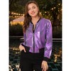 INSPIRE CHIC Women's Holographic Fashion Stand Collar Metallic Lightweight Zip Bomber Jacket - 2 of 4
