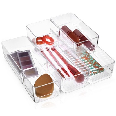 Juvale 6 Piece Set Clear Plastic Drawer Organizers for Desk, Acrylic Storage Containers in 3 Assorted Sizes