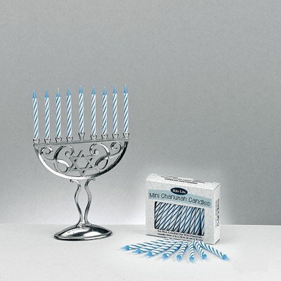 Rite Lite 45pc Classic Style Mini Hanukkah Menorah Set with Candles 4.75" - Silver/Blue