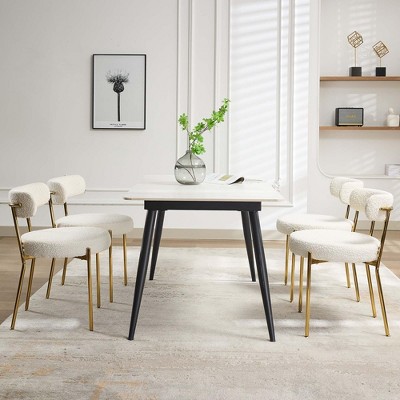 Mid-Century Dining Chairs Set of 2, Boucle Dining Room Chairs, Round Upholstered Chairs with Adjustable Legs