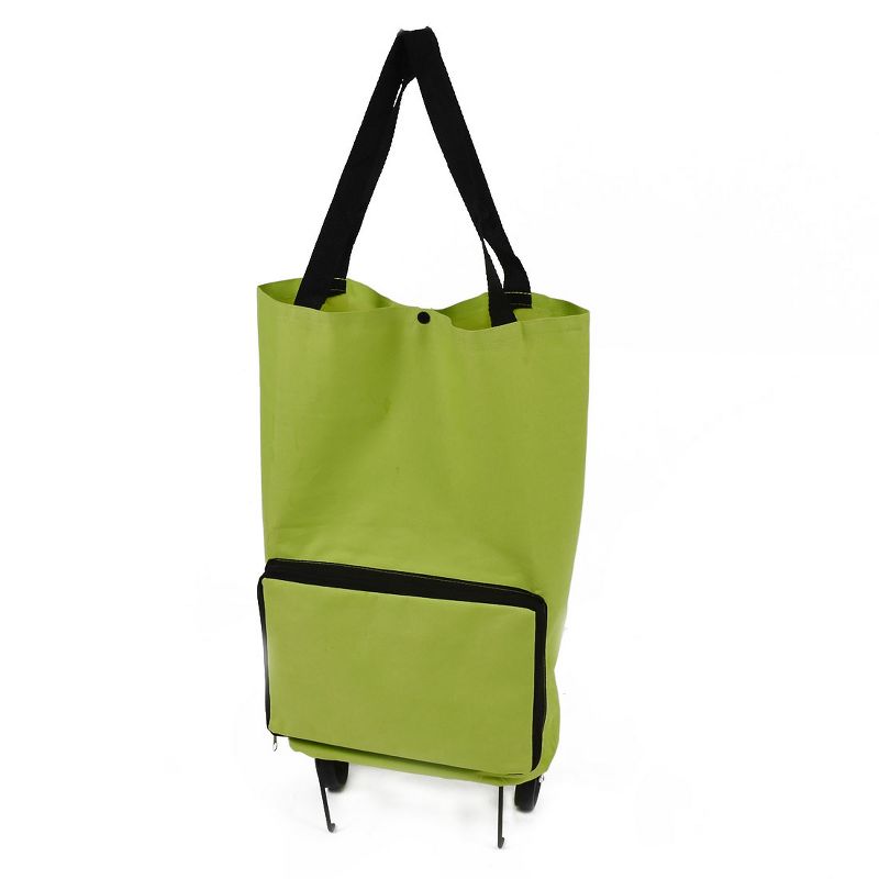 PiccoCasa Portable Handy Foldable Bag Wheel Cart Shopping Polyester Plastic Utility Storage Carts 11"x7.1"x22.8" Green 1 Pc, 4 of 8