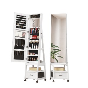 66" Full Length Mirror Jewelry Cabinet with LED Lights - 1 of 4