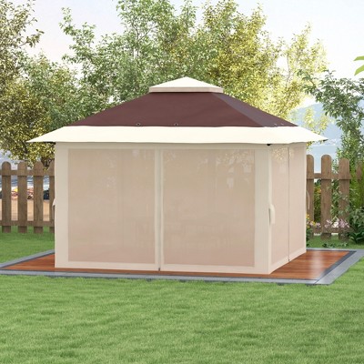 Brown and Beige Steel Pop-Up Gazebo with Mesh Walls